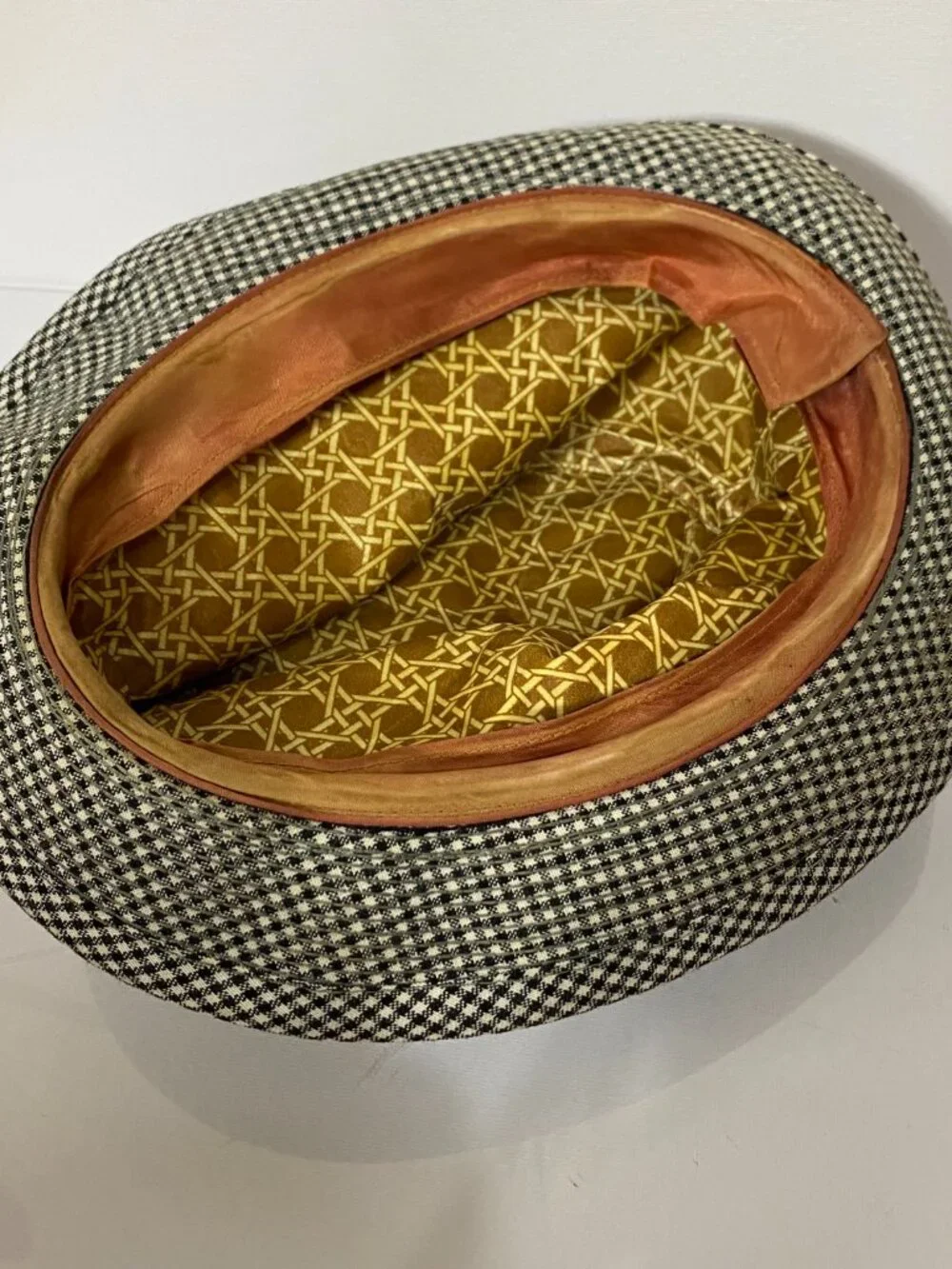 Vintage Black White Houndstooth Fedora Trilby Hat Men's Classic Plaid, Size 7 M